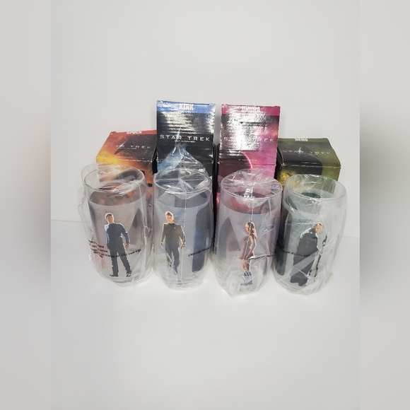 2008 Star Trek Collectible Glasses Complete Set 4 Plastic Wrapped Cups - Picture 1 of 16